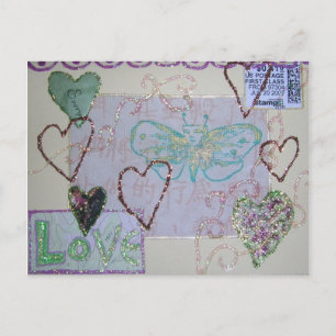 Glitter Heart Love collage Postcard