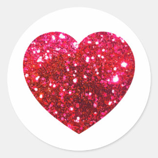 Glitter heart,  love, red heart, Valentines day Classic Round Sticker