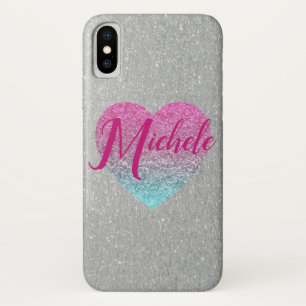 Glitter Heart Monogrammed iPhone X Case