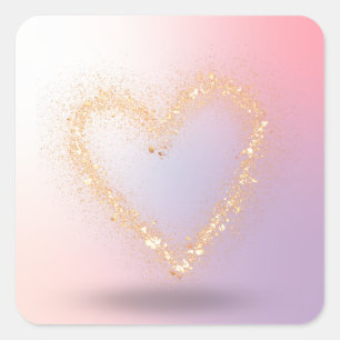 Glitter Heart Square Sticker