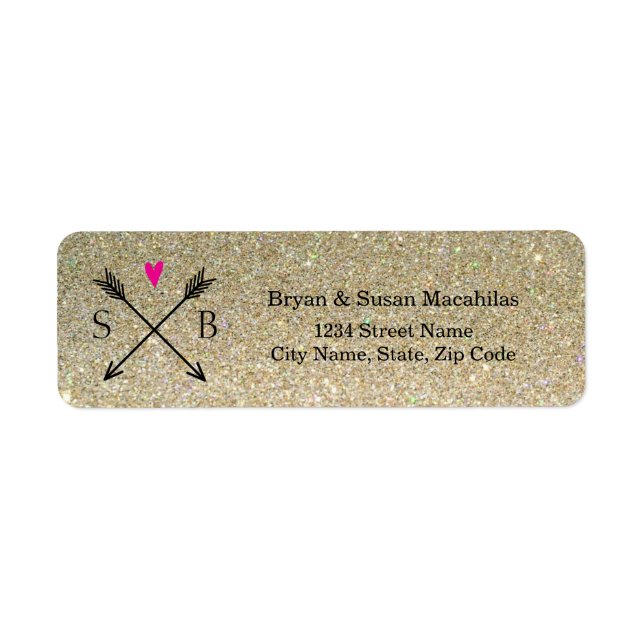 Glitter Heart with Arrows Wedding Address Label (Front)