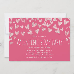 Glitter Hearts Pink Valentine's Day Party Invitation