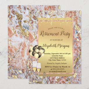 Glitter Heels,Ballons,Marble Retirement Party Invitation