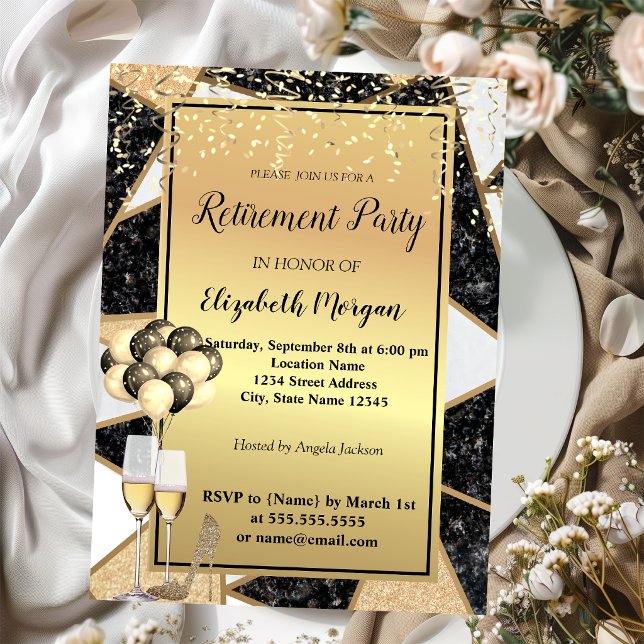 Glitter Heels,Ballons,Marble Retirement Party Invitation (Creator Uploaded)