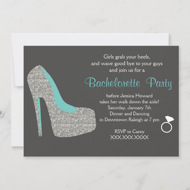 Glitter High Heel Bachelorette Party Invitation (Front)