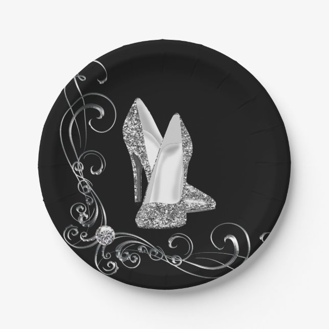 Glitter High Heel Shoes Paper Plate (Front)