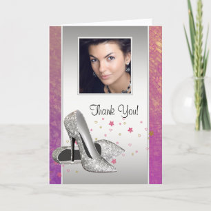 Glitter HIgh Heel Shoes Photo Thank You Cards