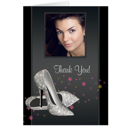 Glitter HIgh Heel Shoes Photo Thank You Cards