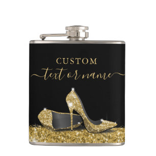 Glitter High Heels Black Gold Hip Flask