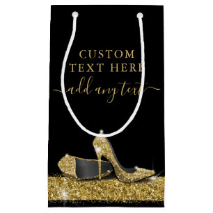 Glitter High Heels Black Gold Small Gift Bag