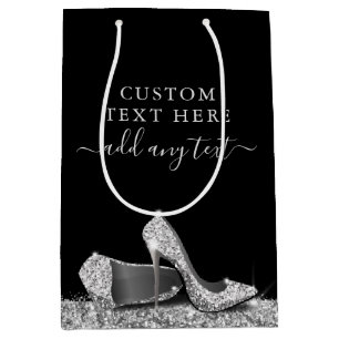 Glitter High Heels Black Silver Personalised Medium Gift Bag