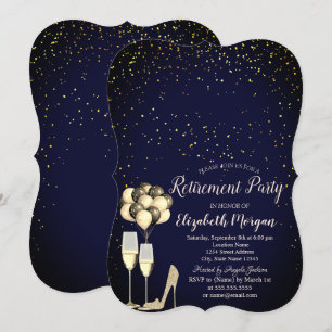 Glitter High Heels, Confetti Blue Retirement Party Invitation