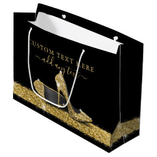 Glitter High Heels Gold Black Personalised Large Gift Bag