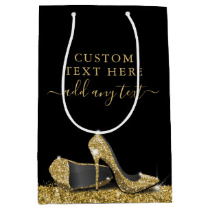 Glitter High Heels Gold Black Personalised Medium Gift Bag