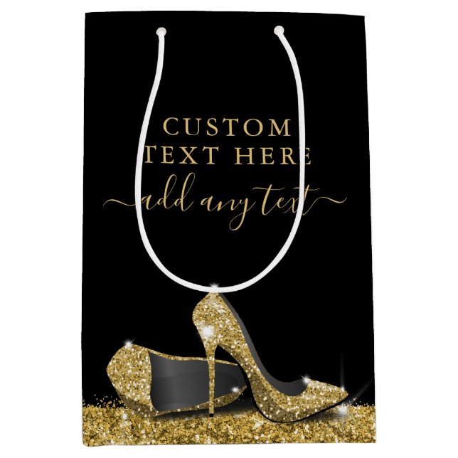 Glitter High Heels Gold Black Personalised Medium Gift Bag (Front)