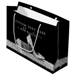 Glitter High Heels Silver Black Personalised Large Gift Bag