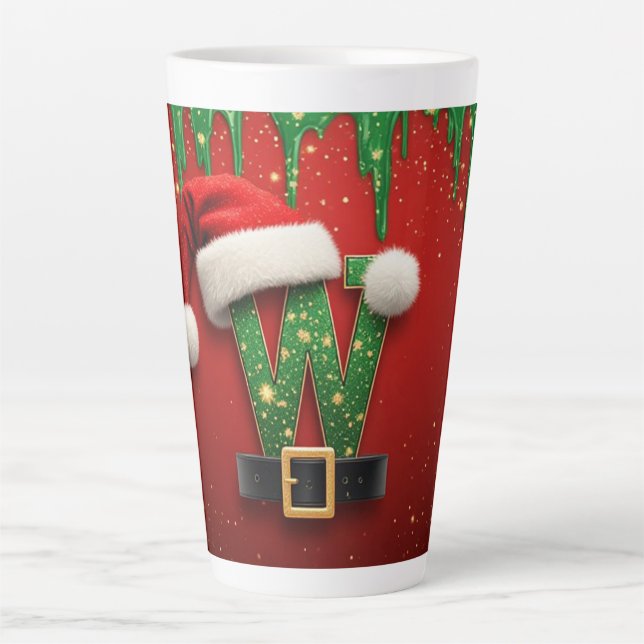 Glitter Holiday W For Winter Names Latte Mug (Front)