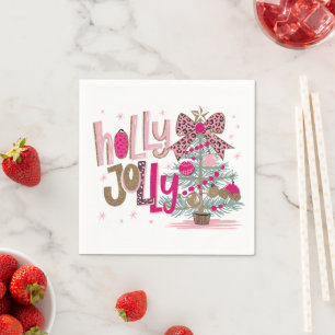 Glitter Holly Jolly Christmas Tree Napkin