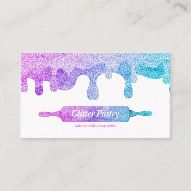 Glitter hologram Cooking Bakery pastry logo Business Card (Front)