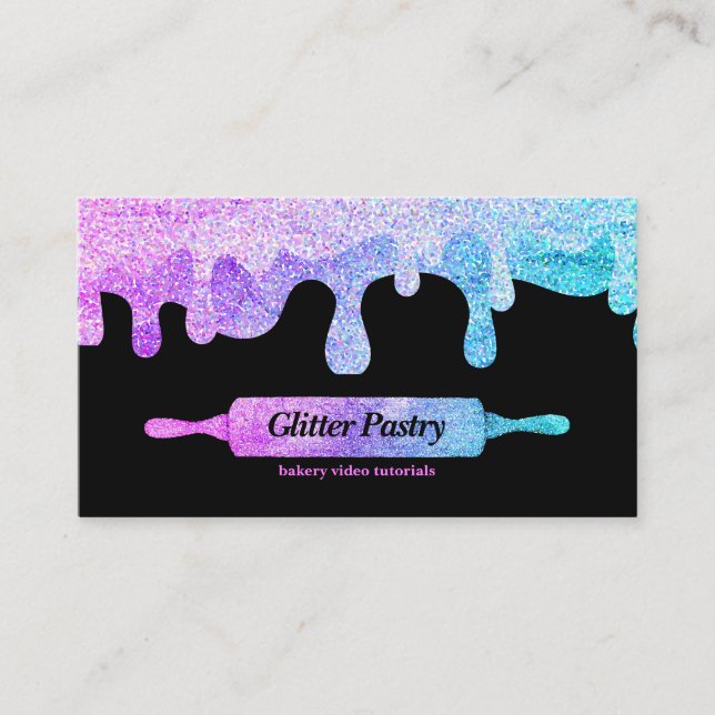 Glitter hologram Cooking Bakery pastry utensil Business Card (Front)