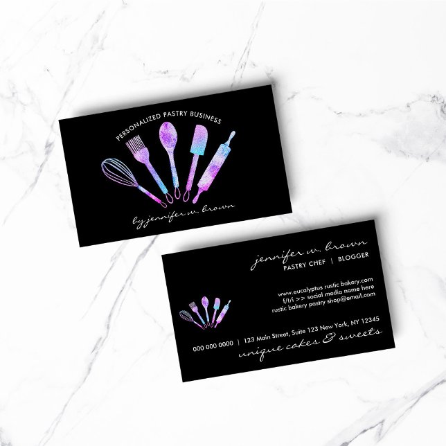 Glitter Holographic Bakery Pastry Chef Business Card (Glitter Holographic Bakery Pastry Chef Business Card)