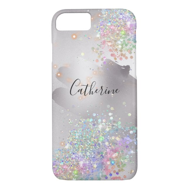 Glitter holographic confetti silver rainbow sheen Case-Mate iPhone case (Back)
