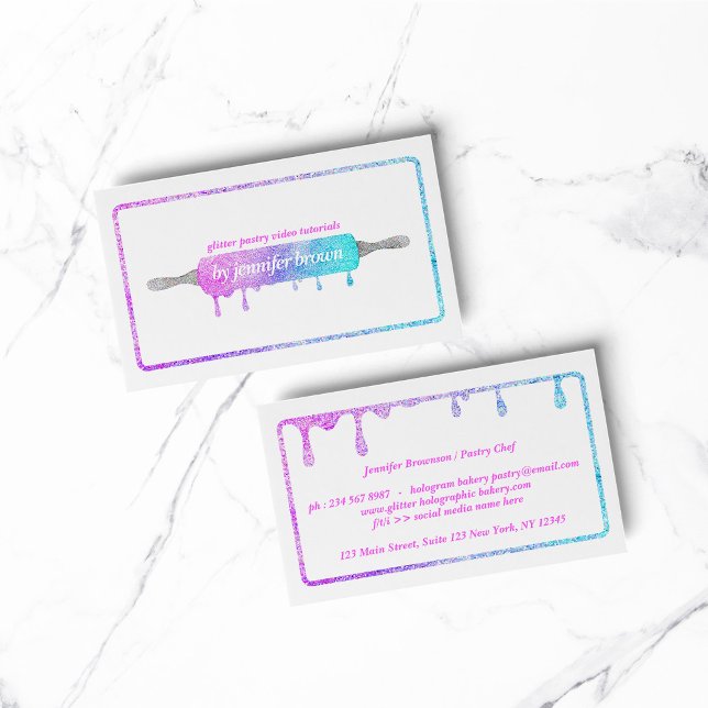 Glitter holographic Cooking pastry Business Card (bakery business  chef)