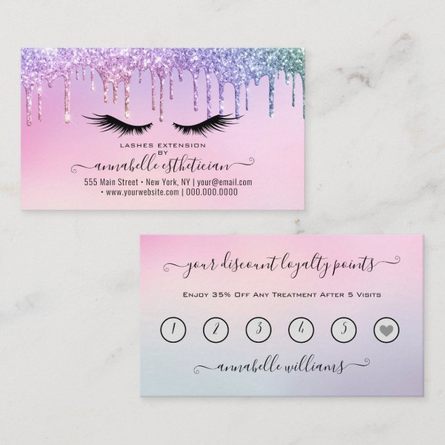 Glitter Holographic Eyelash Extension Loyalty  Business Card (Front/Back)