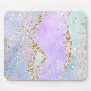 Glitter Holographic Pink Marble Mermaid Unicorn  Mouse Mat
