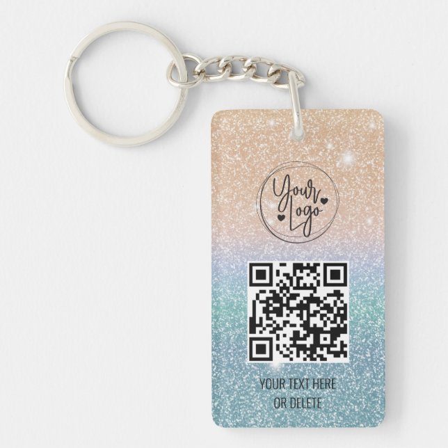 Glitter Holographic QR Code Logo Business  Key Ring (Front)