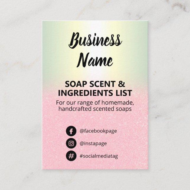 Glitter & Holographic Soap Scent Ingredients List Business Card (Front)