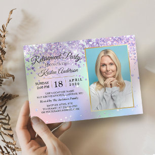 Glitter Holographic Sparkly Gold Retirement Party Invitation