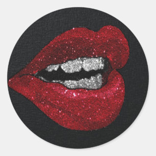 GLITTER HOT LIPS CLASSIC ROUND STICKER