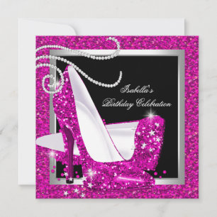 Glitter Hot Pink High Heels Black Birthday Party Invitation
