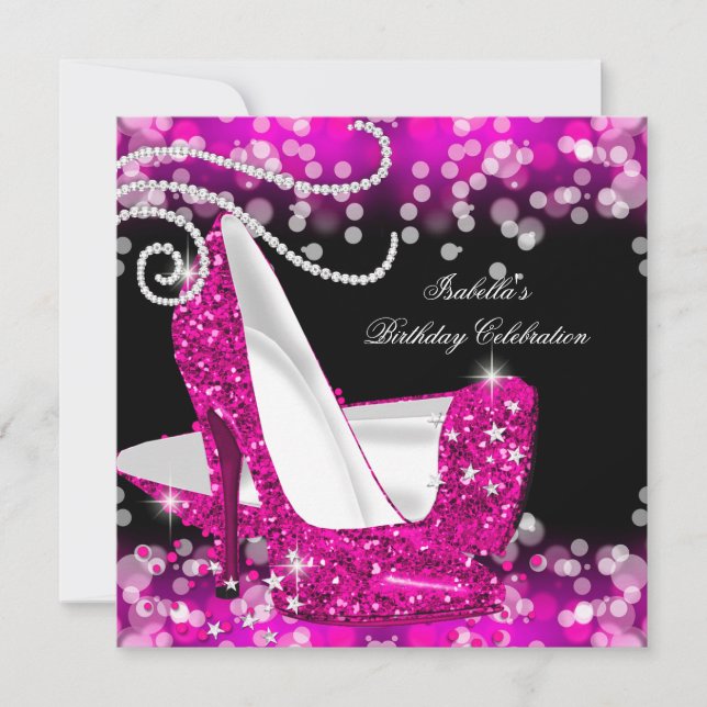 Glitter Hot Pink High Heels Diamonds Birthday Invitation (Front)