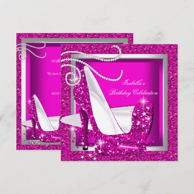 Glitter Hot Pink High Heels Luxury Birthday Party Invitation (Front/Back)