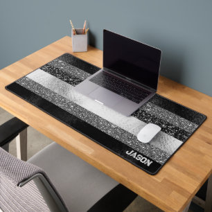 Glitter in Black and Silver Desk Mat