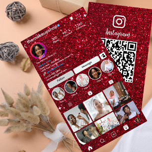 Glitter Instagram Red  QR Code Social Media  Business Card