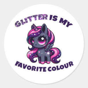 Glitter is my favourite colour cute pony unicorn classic round sticker