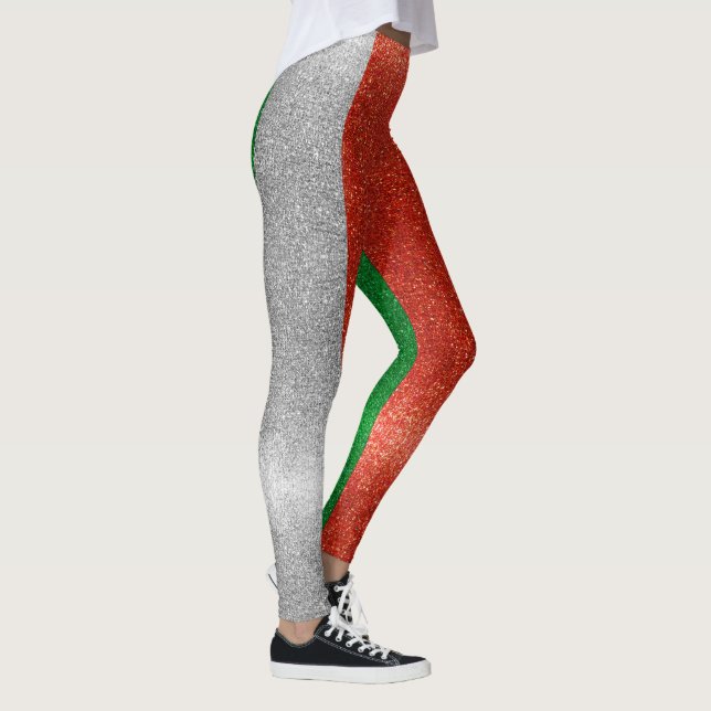 Glitter Italian Flag Italy Bling Fashion Stylish Leggings (Right)