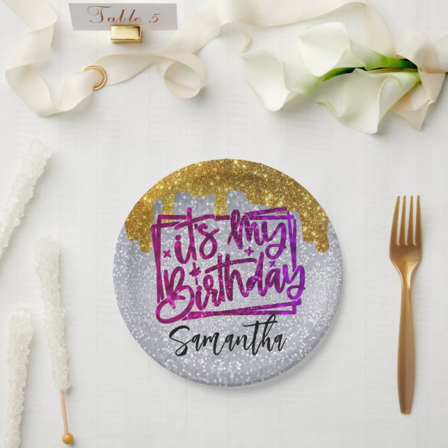 Glitter It's My Birthday 18th | 21st | 30th | 50th Paper Plate (Wedding)
