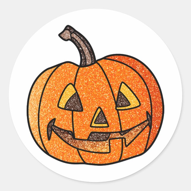Glitter Jack O'Lantern Classic Round Sticker (Front)