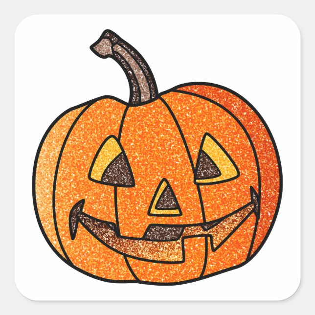 Glitter Jack O'Lantern Square Sticker (Front)