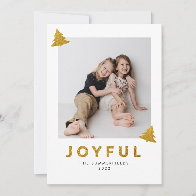 Glitter Joyful Photo Christmas Holiday Card (Front)