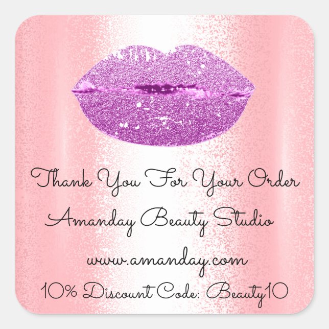 Glitter Kiss Lips Thank You Shopping Discount Code Square Sticker (Front)