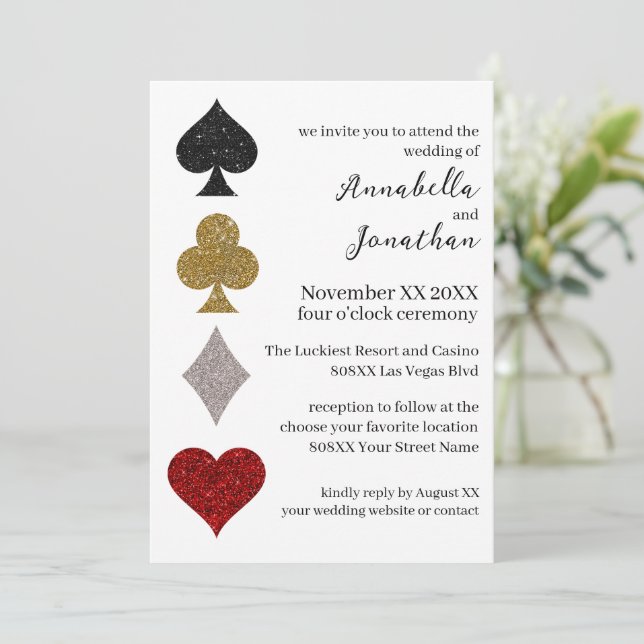Glitter Las Vegas Casino Wedding Invitation (Standing Front)