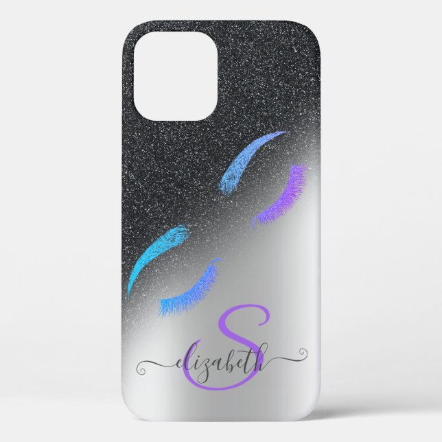 Glitter Lashes Black Glitter Ombre Silver  Case-Mate iPhone Case (Back)