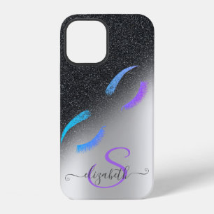 Glitter Lashes Black Glitter Ombre Silver iPhone 12 Case