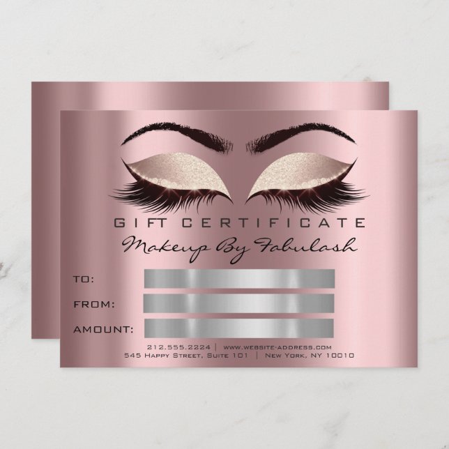 Glitter Lashes Gold Mauve Makeup Certificate Spark Invitation (Front/Back)