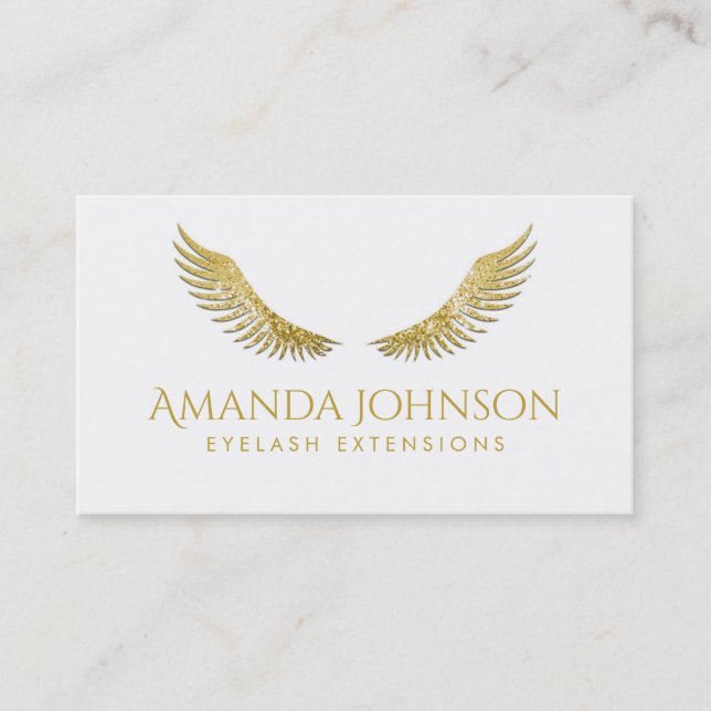 Glitter Lashes Gold Wings Simple White Card (Front)